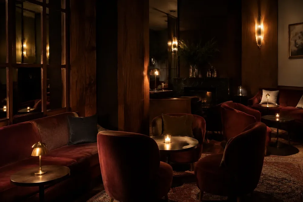 A quiet, warmly lit Adelaide hotel lounge suited to a first meeting